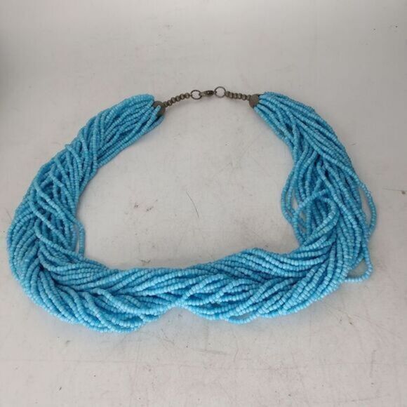 Necklace of many strands of turquoise‎ seed beads - Picture 5 of 6